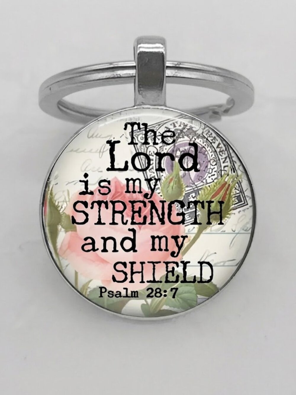 Silver Round Ladies Lord is my Strength Faith Keychain - Picture 4 of 5